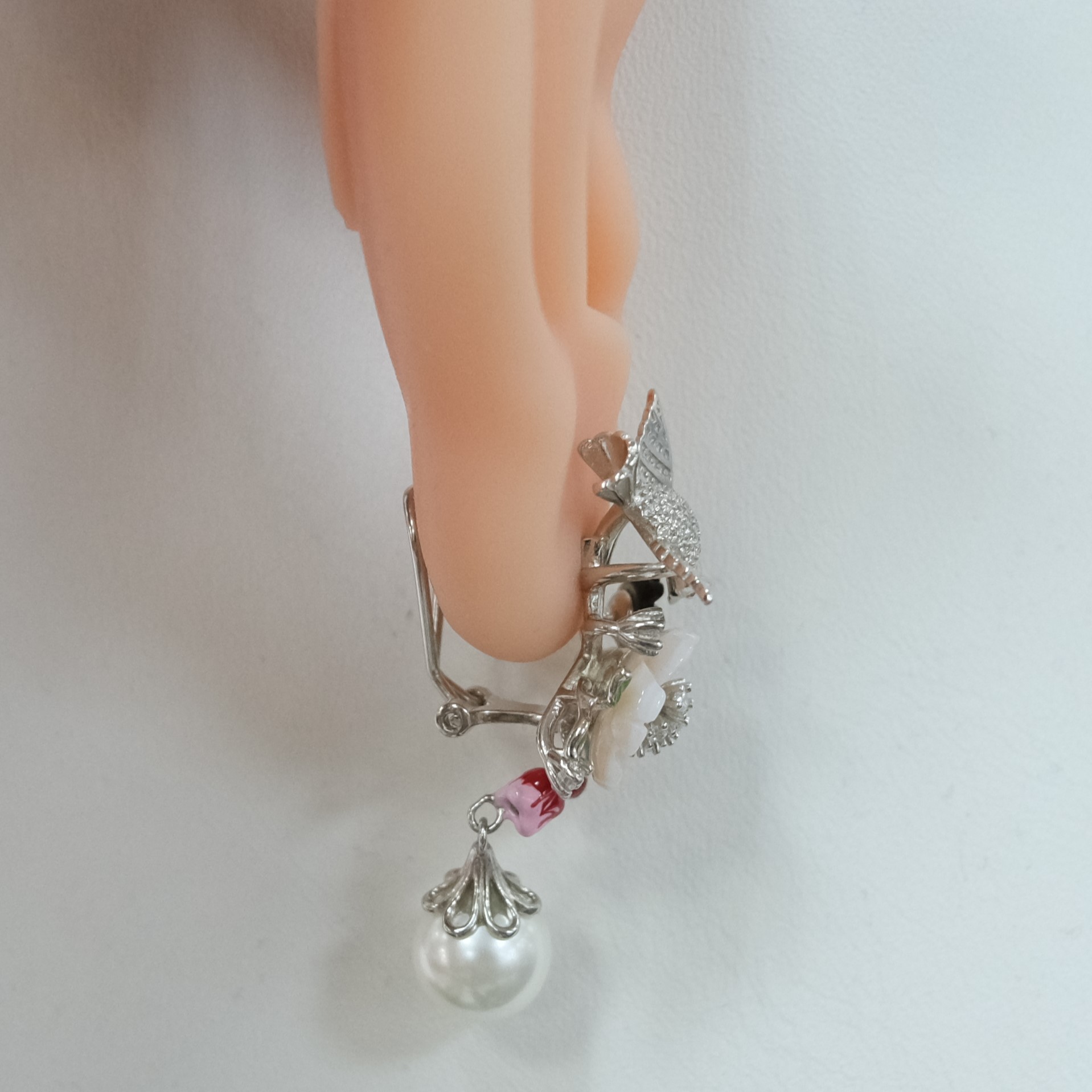 Серебряные серьги с перламутром "Птички"